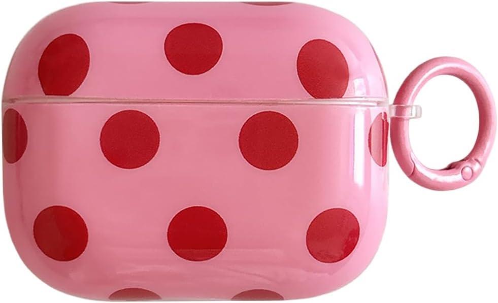Cute Aesthetic Red Polka Dot Pattern case for AirPods pro 2nd | Chic Retro with Keychain Design | Classic Slim Soft TPU Shockproof Protection Cover | Durable Fade-Proof | Girly Gift -Pink&Red
