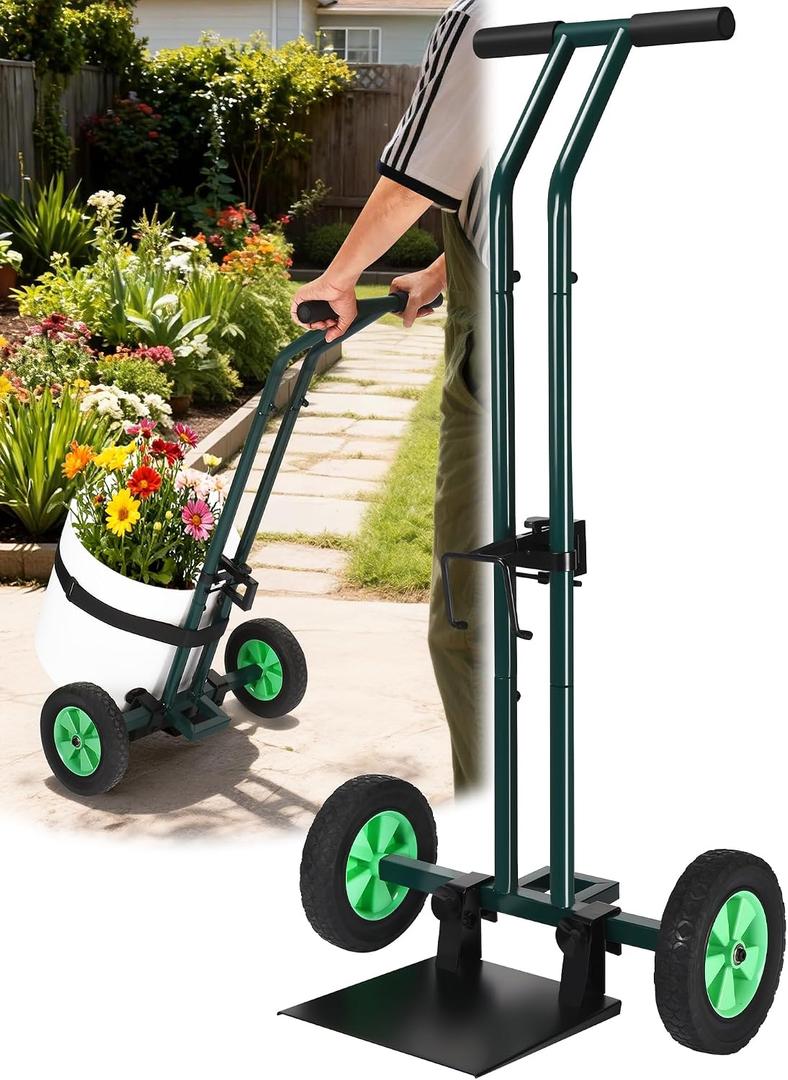 AugFir Plant Caddy with Wheels, 260LBS Rolling Plant Dolly Pot Mover with Adjustable Grabbing Arm and Suction Cups, Heavy Duty Garden Trolley Plant Cart with Strap for Indoor Outdoor Planters