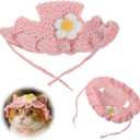 Cute Cat Hat Soft Cotton Knitted Hats Pet Costume Accessories Headwear Cap for Puppy Cats Kitten Dogs Birthday Party Christmas Halloween (Pink)