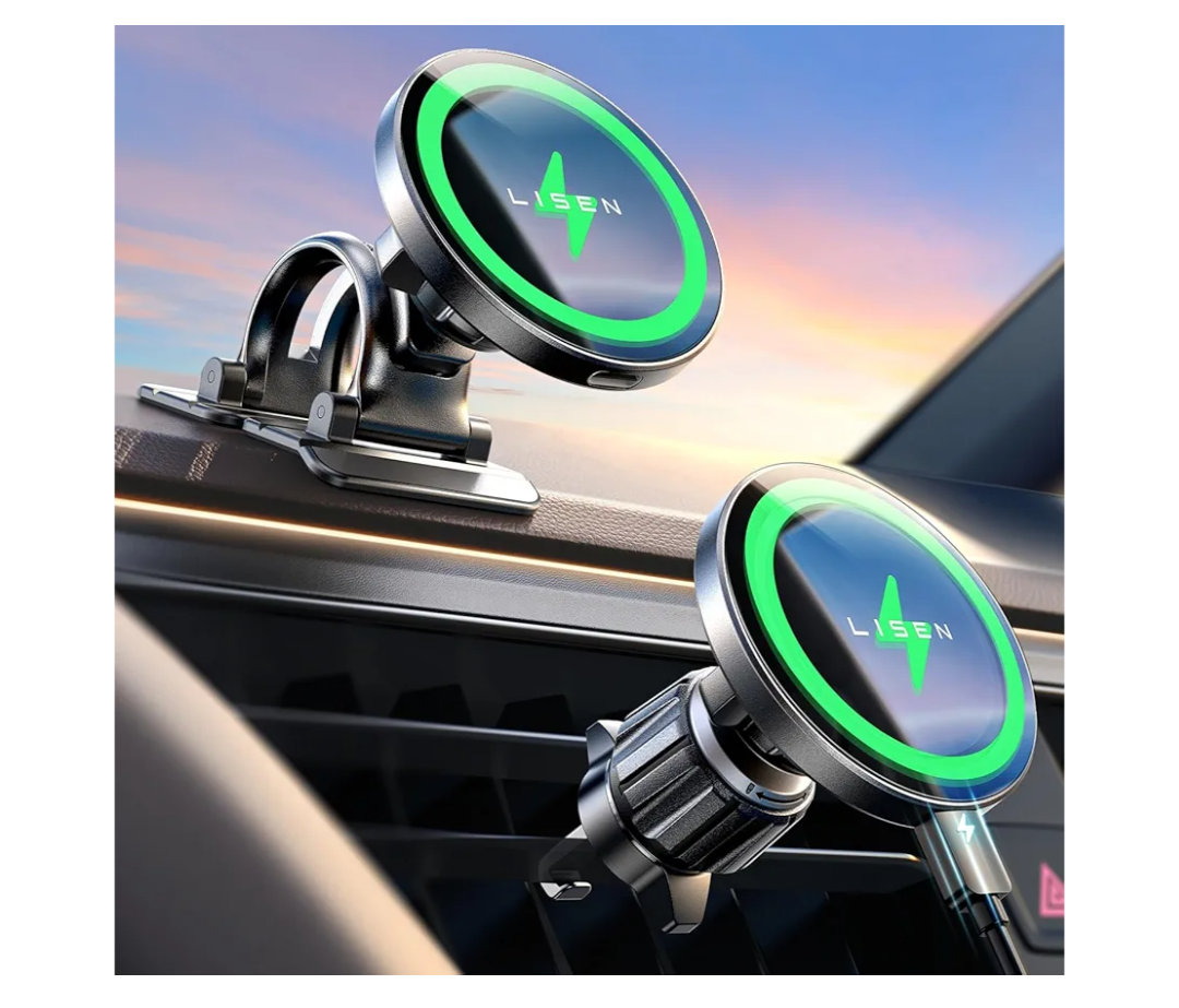 LISEN for 15W MagSafe Car Mount Charger,Magnetic Wireless Cars Charger,Magnetic Phone Holder for Cars,Phone Holders for Your Car Accessories for Men Women Jeep Ford F150 for iPhone 17-12,Samsung,Gifts