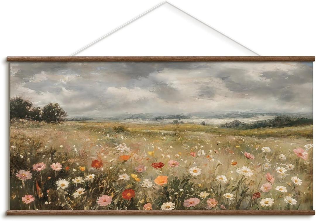 InSimSea Framed Large Scroll Wall Art, Wildflower Meadow, 24x48 Inch