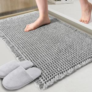 ZALL Grey Waffle Bath Mat,Super Absorbent Non Slip Bathroom Rug,Gray 17x24 inch,Machine Washable Ultra Soft Floor Mats