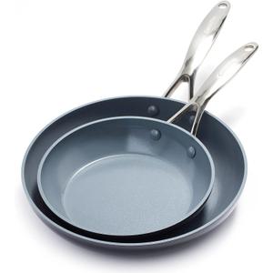 GreenPan Valencia Pro Hard Anodized Healthy Ceramic Nonstick 8" and 10" Frying Pan Skillet Set, PFAS-Free, Induction, Dishwasher Safe, Oven Safe, Gray