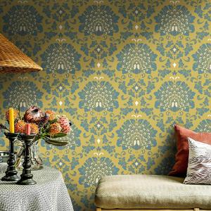 3 x CiCiwind 15.5"393.7" Peel and Stick Wallpaper Vintage Peacock Contact Paper Removable Self Adhesive Wall Paper Mustard Ginger Wallpaper for Bedroom Living Room Decoral Cabinets
