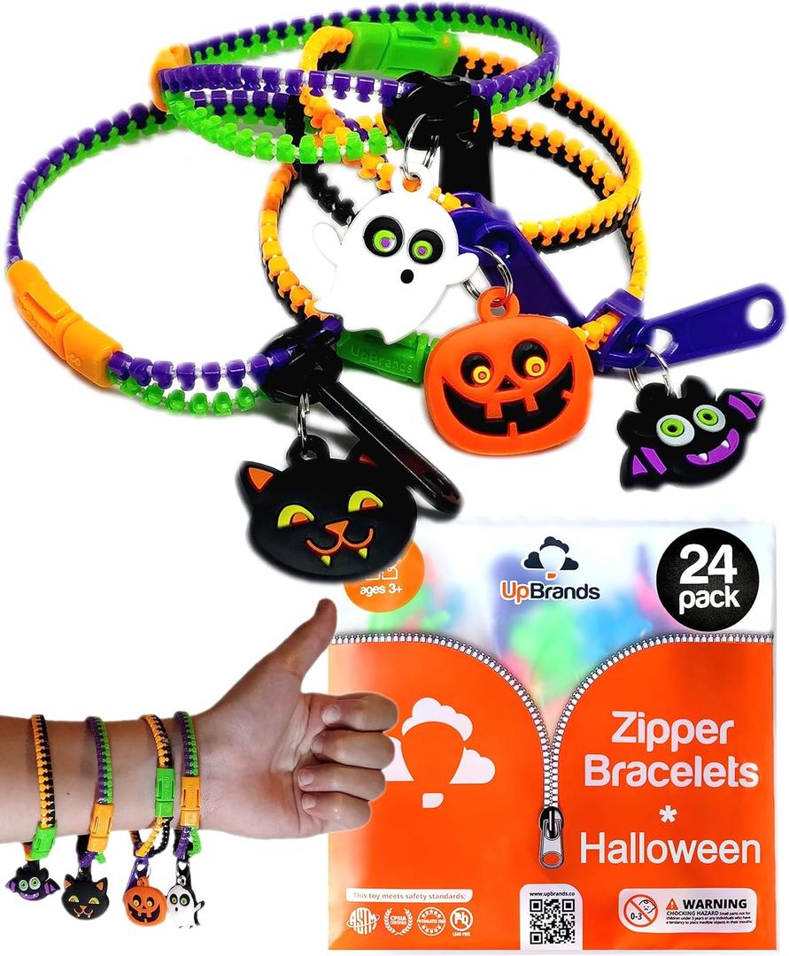 UpBrands 24-Pack Halloween Bracelets for Kids  Zipper Fidget Toys, Small Goodie Bag Stuffers, Party Favors, Trick-or-Treat Giveaways & Prizes