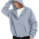 FAIABLE Zip Up Hoodie for Men Oversized Sweatshirts Fleece Quarter Zip Pullover with Zipper Pockets Fall Outfits Casual Comfy Y2k Winter Clothes, Coral Pink, M