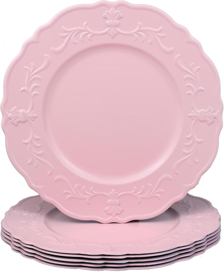 Spsyrine Pink Charger plates, 13 Inch Set of 6 Chargers for dinner plates, Serve ware Plate for Wedding Bulk, Parties, Christmas, Holiday Table Setting