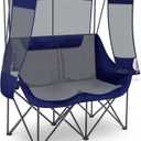 Teenyyou Double Camping Chair with Canopy Shade 660lbs Heavy Duty Beach Chair, Portable Folding 2 Person Camping Loveseat with Cup Holder and Storage Bag for Lawn Beach Outdoor Sport(Blue and Grey)