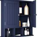ChooChoo Bathroom Cabinet Wall Mounted 2-Door with 3 Open Shelves Wooden Medicine Cabinets with Adjustable ShelfSpace Saver Storage Cabinets Over The Toilet for Bathroom&Living Room,Blue (1 pack)