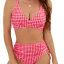 Edelqual Women High Waisted Bikini Sets Tummy Control Swimsuits Two Piece Bathing Suit 2025 Full Coverage Swimwear (Red, L)