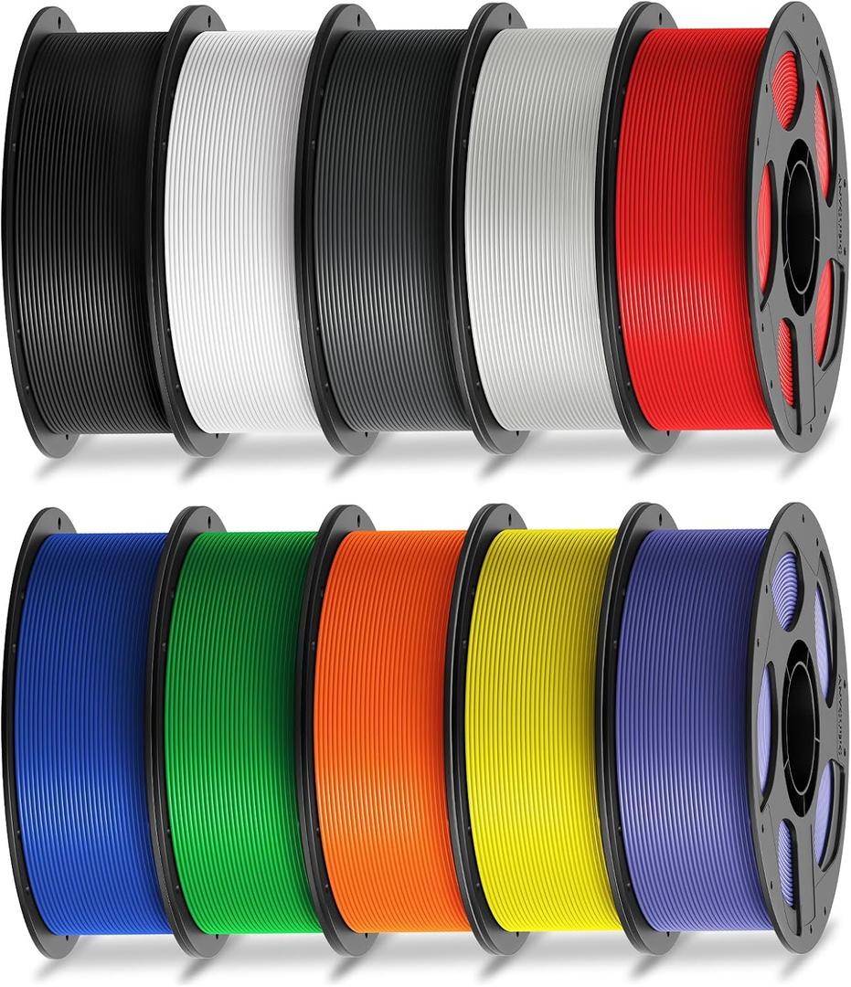 ANYCUBIC PLA Filament 1.75mm Bundle, 3D Printer Filament 1.75mm Dimensional Accuracy +/- 0.02mm, 1KG Spool, Black, White, Texture Grey, Clear, Red, Blue, Green, Orange, Yellow, Purple, 10KG in Total