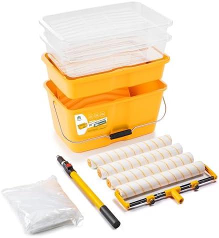 VOOMEY 13PC 18 Inch Paint Roller Kit,18"Paint Bucket and Paint Tray, Large Paint Roller Frame with 3.3 ft Extension Pole, Paint Tray Liner (Pack of 3),Ideal for Painting Large Areas