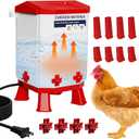 Heated Chicken Waterer, 2 Gallon Thermostatic Poultry Drinker with 4 Nipples, Outdoor Winter Water Heater with Leg Base for Chickens, Ducks, Geese, Turkeys, Anti-Freeze Automatic Watering System (Red)