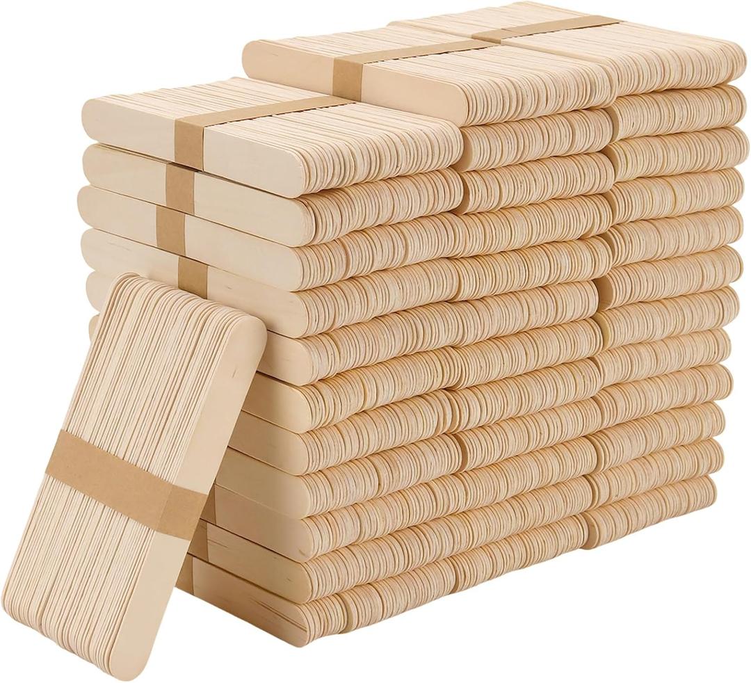 1800 Pcs Wooden Craft Sticks, 6 Inch Jumbo Wood Ice Pop Sticks for Waxing, Stirring, Plant Labels, Ice Cream, Craft Project