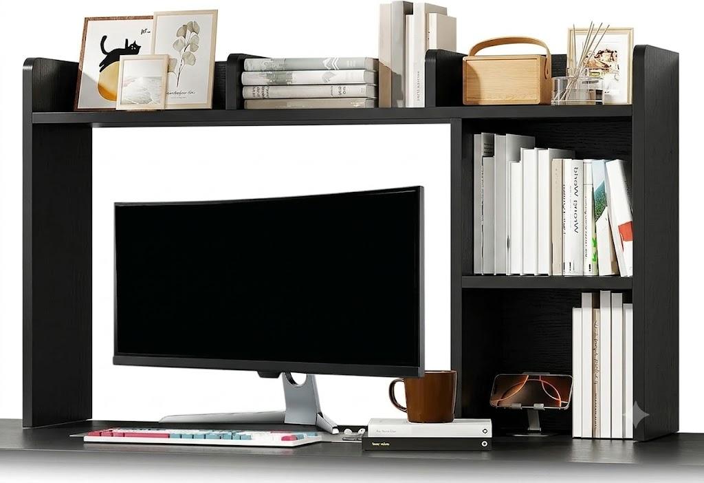 AQQHSAIN Desk Storage Hutch Wood Desktop Book Shelf with 5 Shelves Countertop Desk Hutch for Computer Multipurpose Desk Display Rack Desk Shelf Storage Organizer for Office Dorm Office Home