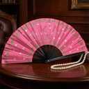 QCWN AKA Sorority Gifts for Women Large Clacking Fan for Line Dancing Alpha Kappa Alpha Paraphernalia Pink and Green Hand Fan Foldable Bamboo Popping Fans for Sisterhood Events Party