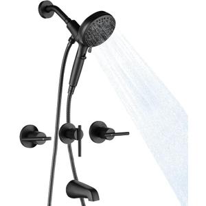 3 Handle Tub Shower Faucet Set Matte Black Magnetic Guidance Docking System High Pressure 10-Spray Handheld Shower, Wall Mounted