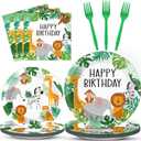 96PCS Jungle Birthday Party Plates and Napkins Safari Animals Birthday Party Decorations for 24 Guests Jungle Theme Birthday Party Tableware Set Serves Wild Animals Gold Safari Zoo Birthday Supplies