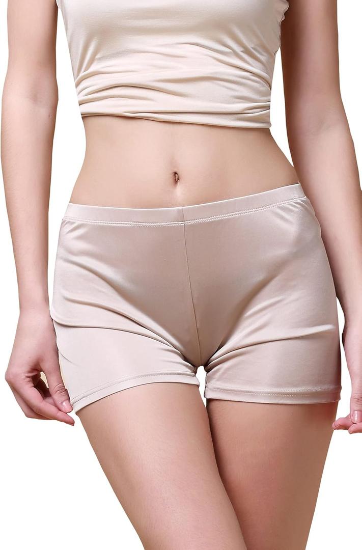 Women's Silk Panties Organic Moisture Wicking Boyshorts Underwear Soft Breathable Boxer Briefs (Medium, Beige)