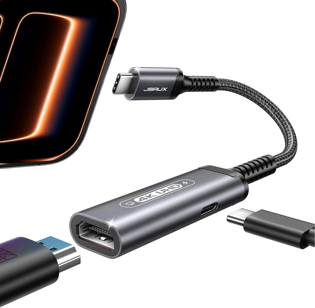 JSAUX USB C to HDMI with PD Charger Adapter, 2-in-1 Type C to HDMI 4K@30Hz/100W Charging Compatible with iPhone 17 Pro Max/Air/ 16 Pro Max/15 Pro Max,Samsung S24/S23,MacBook,Dell,Steam Deck,ROG Ally