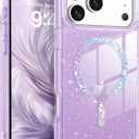 BENTOBEN Magnetic for iPhone 17 Pro Max Case, Clear Crystal Glitter Bling 17 Pro Max Phone Case [Compatible with MagSafe], Shockproof Sparkly Cute Women Girl Cover for iPhone 17 Pro Max, Purple