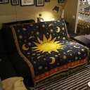 Sun And Moon Stars Hippie Throw Blanket Celestial Tapestry Double-sided Reversible Woven Cotton Home Decor Bedding Chair Couch Recliner Cover Loveseat Rug Oversized Tassels Blue Yellow (71x51)