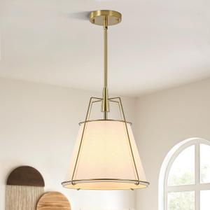 Klgxnrd Brushed Gold Pendant Lights Kitchen Island, Drum Fabric Chandelier, 12.5”