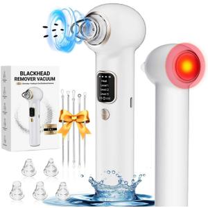 Pore Vacuum Blackhead Remover Kit - 5 Suction Heads & Extractor Tools, 3 Adjustable Suction Levels - Facial Pore Cleansing for Women&Men (White)