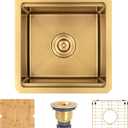 Bar Sink,15 Inch Undermount Gold Kitchen Sink, 15" x 15" x 10" Small and Deep Single Bowl Kitchen Sinks For Bar and RV, 16 Gauge Stainless Steel Workstation Sinks with Gold Accessories