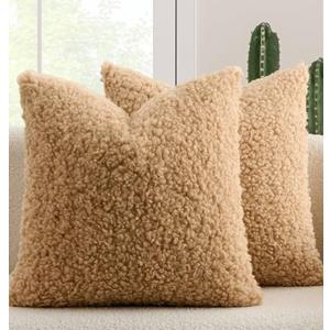 MIULEE 20x20 Inch Decorative Pillow Covers for Couch Bed Set of 2 Textured Boucle Neutral Throw Pillow Covers Dark Brown Accent Solid Vintage Pillowcases Sofa Living Room Home Decor