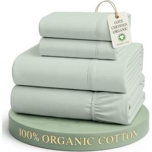 LANE LINEN Deep Pocket King Sheets 100% Organic Cotton GOTS Certified Percale Weave Deep Pocket 4 Piece Soft Breathable Cooling Lightweight All Season Machine Washable Crisp - Cool Blue