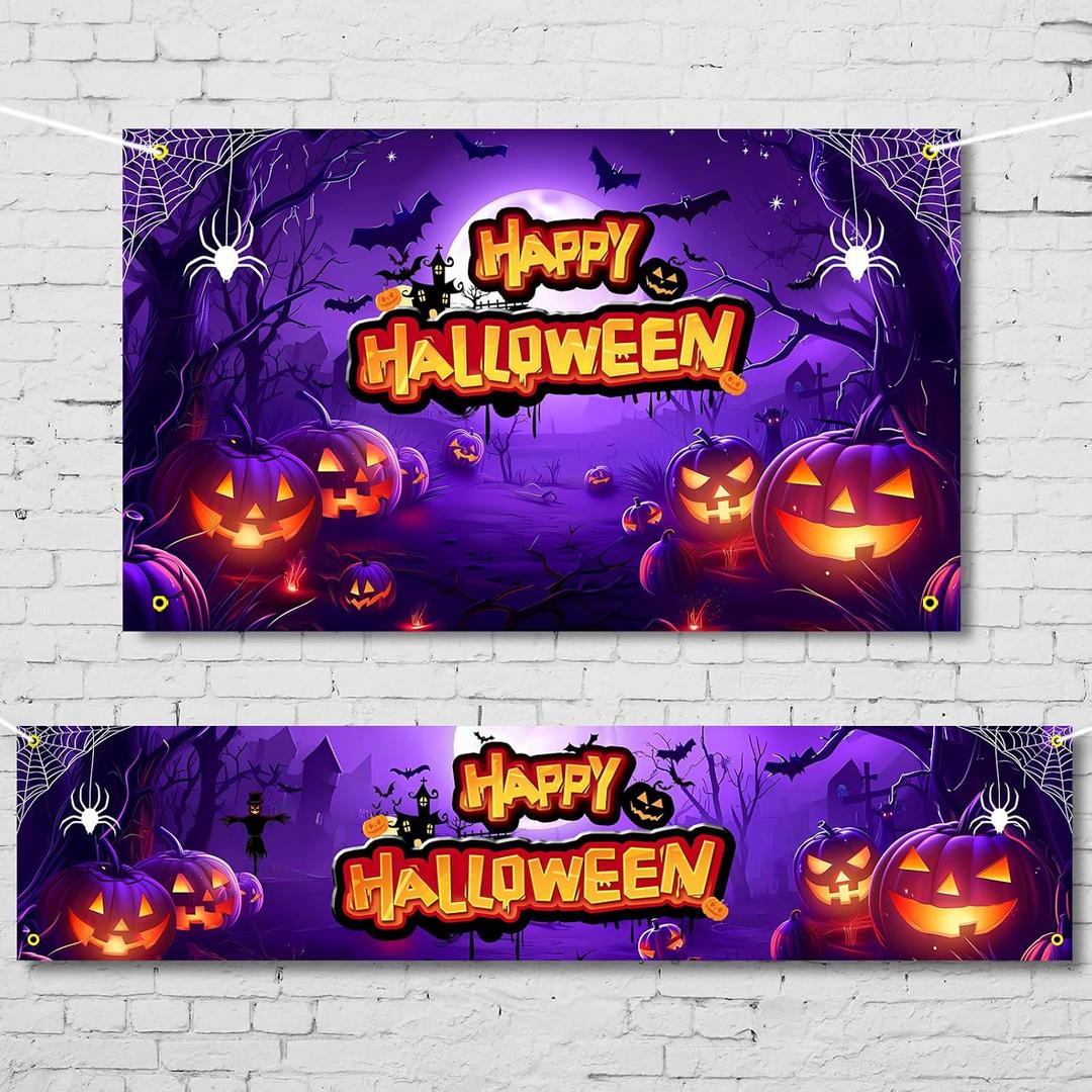 Large Halloween Party Banner and Backdrop for Indoor & Outdoor, Yard Garden Halloween Decorations & Party Supplies(Purple)