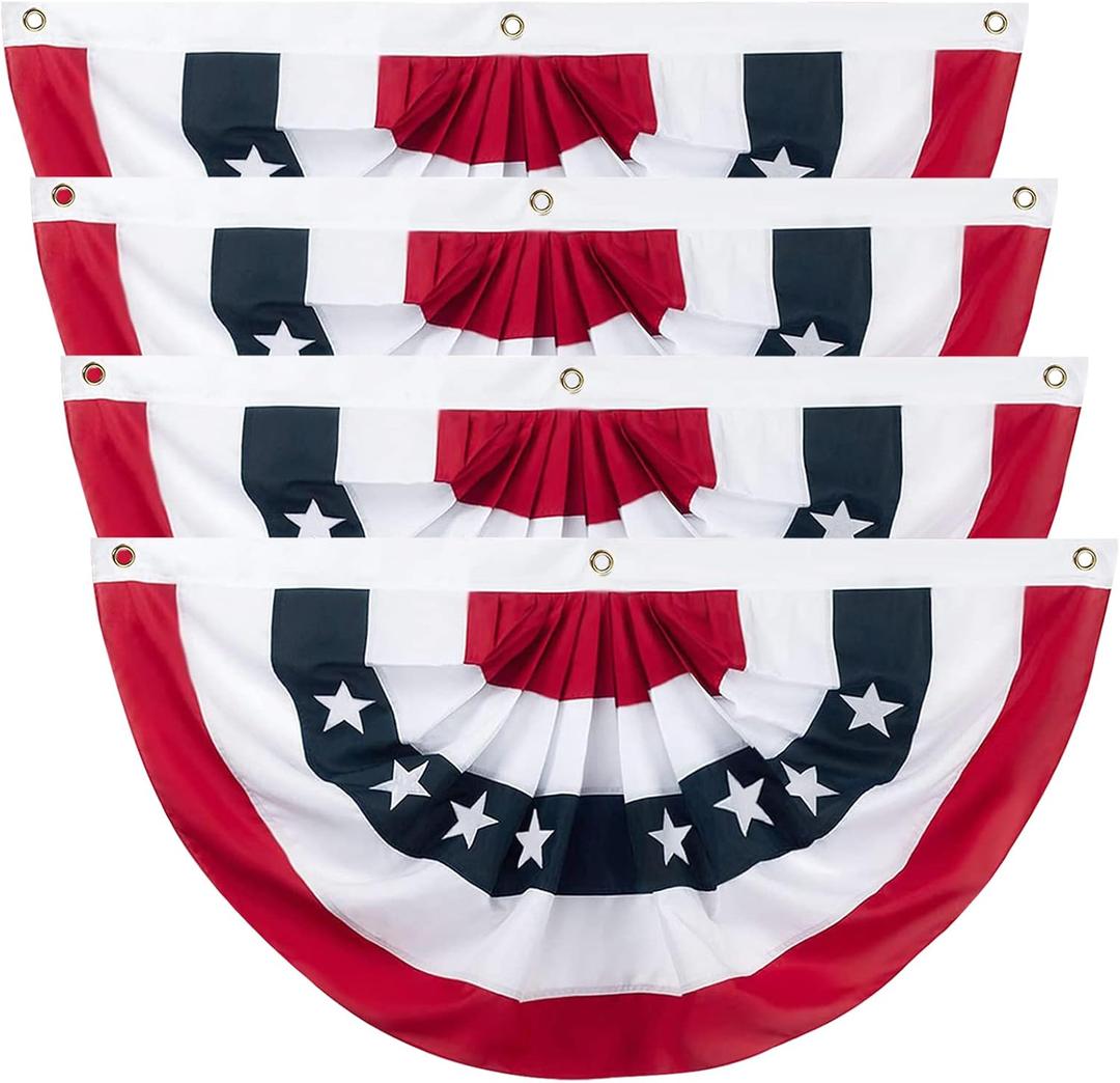 2 x 4 Ft American Pleated Fan Flag Banner, 4 Pieces USA Patriotic Half Fan Bunting Flag, Patriotic Decoration for 4th of July Independence Day Porch Garden Outdoor Indoor Decorations