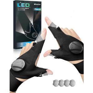Wizstar LED Flashlight Gloves, Gifts for Men Boyfriend Him Husband, Christmas Birthday Father Dad Gift, Stocking Stuffer Cool Gadgets Finger Lights with Toggle Switch for Camping Fishing Repairing