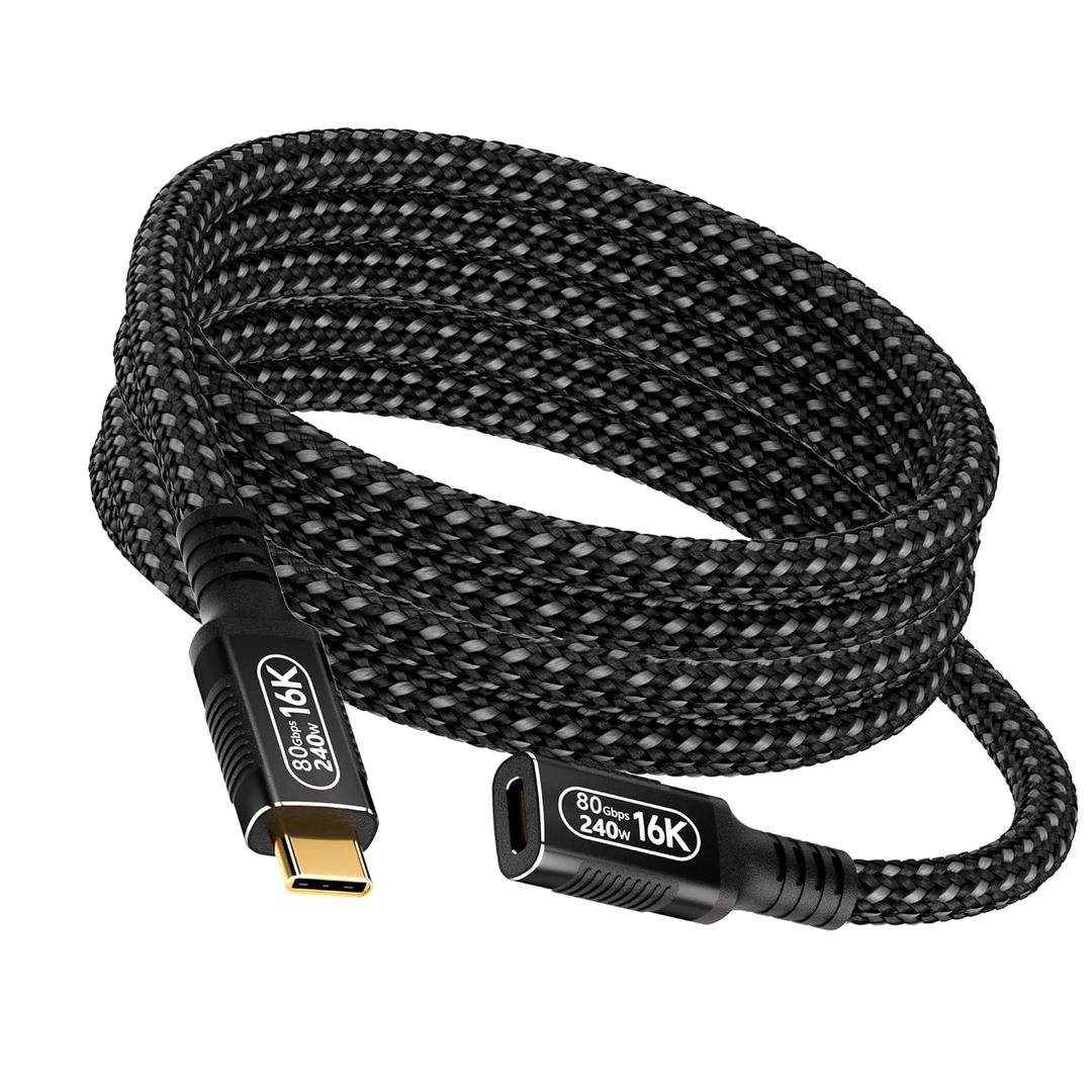 6.6ft/2m USB C Extension Cable- Compatible with Thunderbolt 5/4/3 & USB5/USB4- Male to Female Extender, Supports 16K/8K Display, PD 240W Charging, 80Gbps Data Transfer,for M_acBook,eGPU, SSD, Laptop