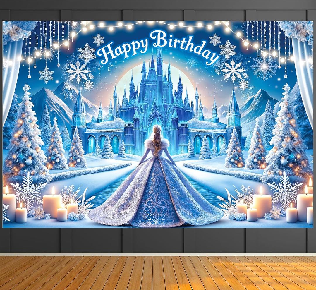 Ice Snow Princess Birthday Party Decorations 6x4ft Magical Winter Birthday Decorations Castle Backdrop Snowflake Happy Birthday Backdrop Winter Wonderland Banner Princess Themed Party Favors