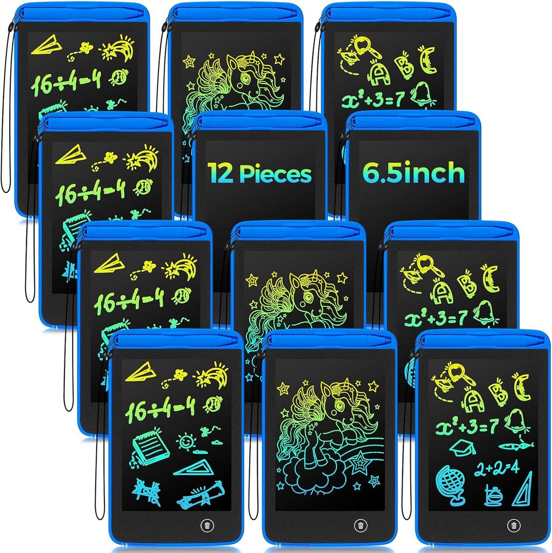 Zhehao 12 Pcs LCD Writing Tablet for Kids Colorful Drawing Doodle Board Drawing Tablet Erasable Reusable Electronic Draw Pad Gift for Boy Girl Xmas Educational Learning(6.5 Inch Screen,Blue)
