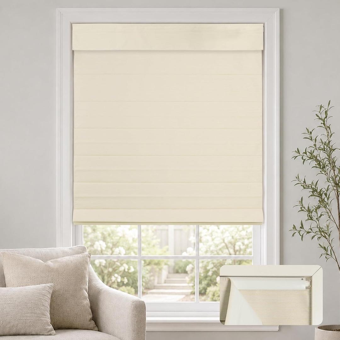 HESTIA No Drill Roman Shades for Indoor Windows, Beige, 33" W x 64" H