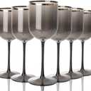 Liacere Plastic Glasses Set of 8-14oz Black Cup with Gold Rim,Dishwasher Safe Plastic Cups with Stem Reusable & Unbreakable Disposable glasses for Weddings,Parties Halloween