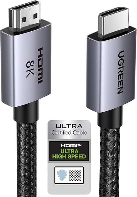 UGREEN 8K HDMI 2.1 Cable 48Gbps 6.6FT, Certified Ultra High Speed HDMI Cord Aluminum, 4K@240Hz 120Hz 10K 8K@60Hz, HDCP 2.2&2.3, eARC HDR 10 Dolby Compatible with PS5/Blu-ray/Roku TV/Switch 2/Mac mini ClimatePartner certified