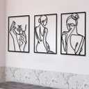 CHENGU 3 Pieces Metal Minimalist Abstract Woman Wall Art Line Drawing Wall Art Decor Single Line Female Home Hanging Wall Art Decor for Kitchen Bathroom Living Room (Black,Back and Hand)