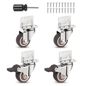 Heavy Duty Casters Set of 4 with Brake,L-Shape Side Mount TPR Plate Caster Wheels Replacement for Baby Bed, Carts Trolley, Kitchen Cabinet, Furniture, Table, Loading Capacity 80 Lbs (1 L-Shape)