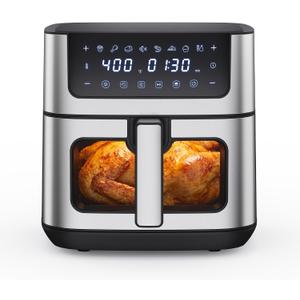 NEWBULIG Air Fryer 6.34QT Airfryer with Visible Window 400℉ Fast Heating Stainless Steel Air Fryers Oven with Nonstick and Dishwasher-Safe Basket 8-in-1 Cooking Preset with Timer Auto-Off