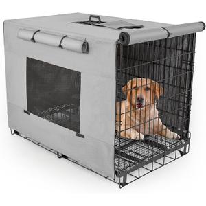 Dog Crate Cover 24 Inch Thickened Dog Kennel Cover Windproof Puppy Cage Cover with Mesh Windows on Both Sides Portable Crate Covers for Dogs Cages Fit for Indoor/Outdoor Use (Grey)