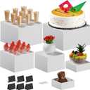 6 PCS 12" to 6.8" White Buffet Risers with Mini Sign and Makers, Large Food Risers for Buffet Table, Display Shelf Stands for Party, Catering, Dessert, Jewelry Collectibles, Nesting Cube Boxes with Hollow Bottoms Set (12",10",9",8",7.5",6.8")
