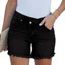 luvamia Jean Shorts for Women Mid Rise Trendy Stretchy Crossover Waist Denim Shorts Raw Hem Casual Summer Pockets (2XL, Black)