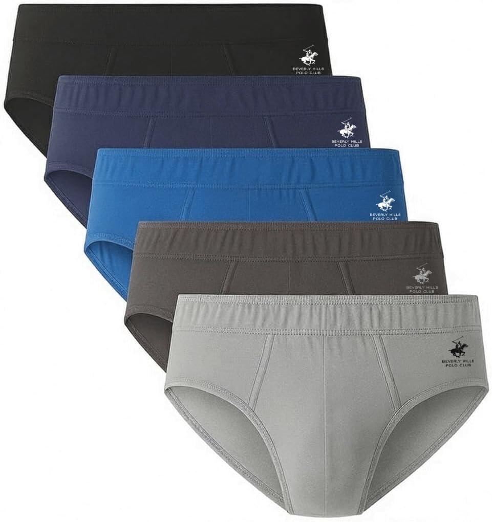 Beverly Hills Polo Club mens Beverly Hills Polo Club Men's 5 Pack Low Rise Brief (Medium, Navy, Dark Shadow, Grey, Bright Blue, Black)