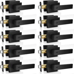 Privacy Door Levers, 10 Pack Matte Black Door Handles, Keyless Interior Door Knobs with Lock for Bedroom Bathroom, Heavy Duty Square Door Lock, Reversible for Left Right Handled Doors