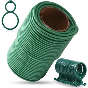 TELENT OUTDOORS 80 Feet Green Plant Twist Ties, Soft Plant ties for Support with 20 PCS Clips, Gardening Supplies for Plants Office Home Organization 3mm Diameter