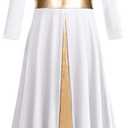 Girls Long Sleeve Praise Dance Dress Swing Skirt Liturgical Worship Costume Church Robe Dancewear (White) 7-8 Years